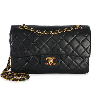 Chanel Vintage 24k Black Quilted Lambskin Small Classic Double Flap Bag